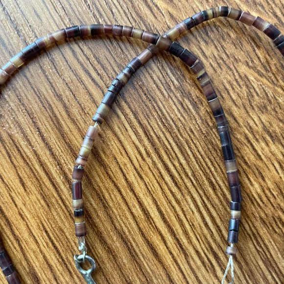 Vintage Navajo Handmade Turquoise Chunk & Brown Heishi Shell Beads necklace - Picture 5 of 12